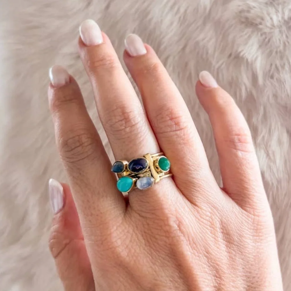 FIVE STONE BRASS RING SET 💖STUNNING💖 - Picture 2 of 3